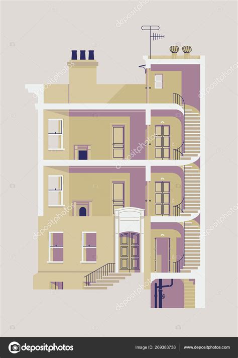 Vector Illustration Residential Building Interior Exposed Stairwell