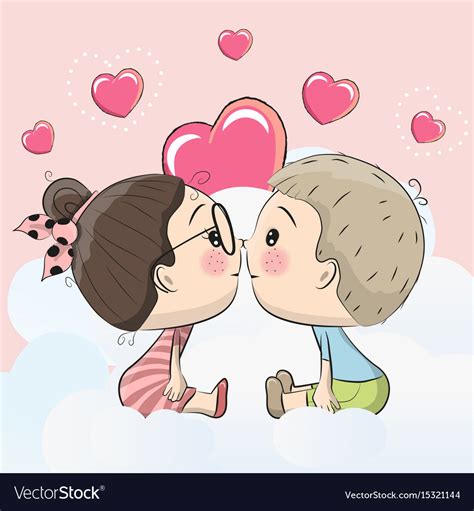 Cute Cartoon Boy And Girl Are Kissing Royalty Free Vector
