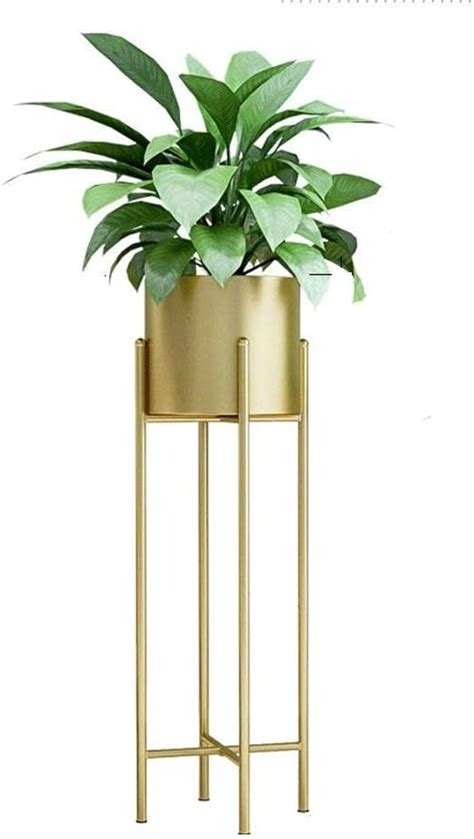Modern Plant Stand Set With Tall Metal Stand Mid Century Brass