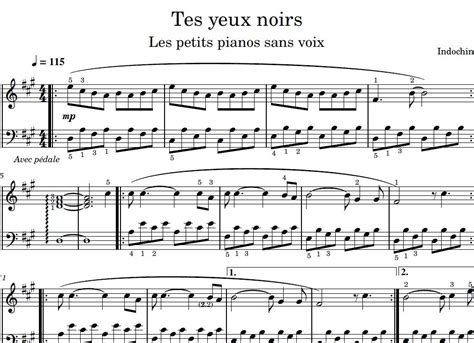 Partition Piano Sheet Music Tes Yeux Noirs Indochine Petits