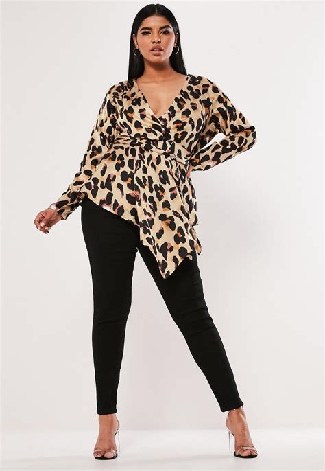 Missguided Plus Size Brown Leopard Print Tie Front Blouse Plus Size