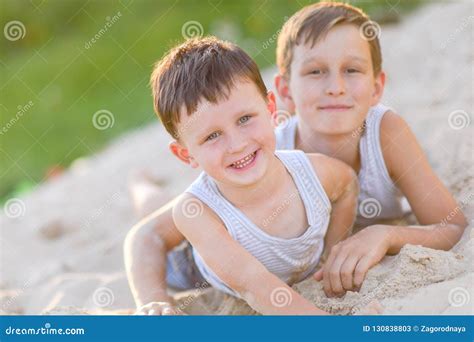 Portrait Of Two Boys In The Summer Stock Image Image Of Kindergarten