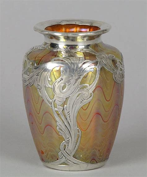 Loetz Golden Pink Titania Silvered Vase 1905 Art Nouveau Antiques Metal Vase Decor