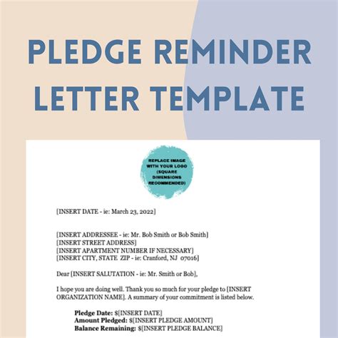 Pledge Reminder Letter Template Editable Non Profit Fundraising Letter