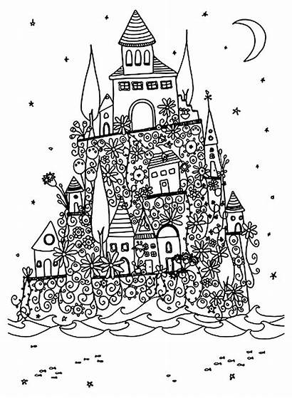 Coloring Village Pages Architecture Hill Adult Adults