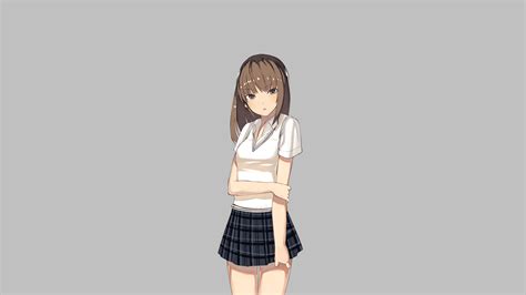 Miru Tights Anime Anime Girls Schoolgirl School Uniform Brunette
