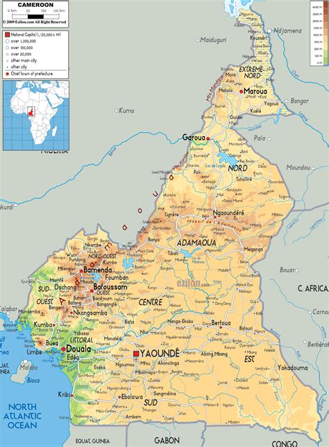 Physical Map Of Cameroon Ezilon Maps