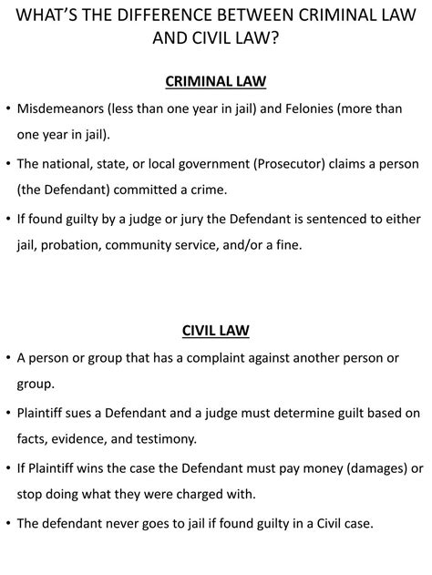 Ppt Whats The Difference Between Criminal Law And Civil Law