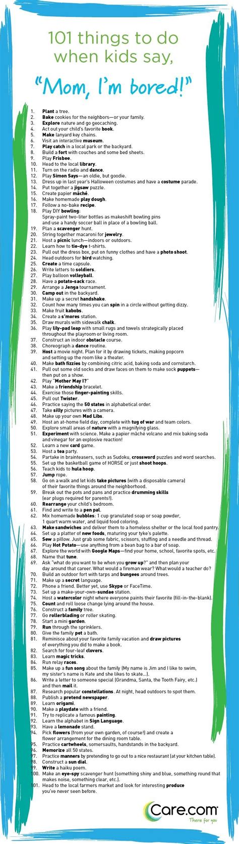 101 Things To Do When Kids Say Im Bored Activities