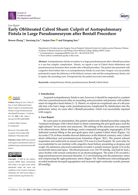 PDF Early Obliterated Cabrol Shunt Culprit Of Aortopulmonary Fistula