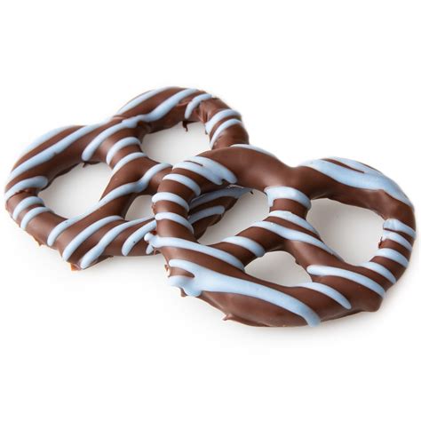 Belgian Chocolate Covered Pretzels With Blue Drizzle 10ct Box