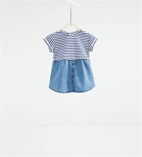 Zara Kids Contrast Stripe And Denim Dress Fashion Kids Baby Dress