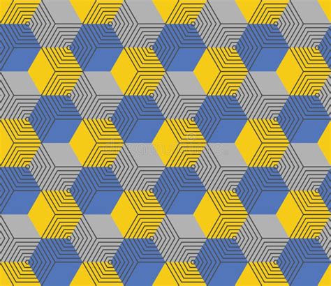Seamless Geometric Hexagonal Pattern In Yellow And Blue Color Stock