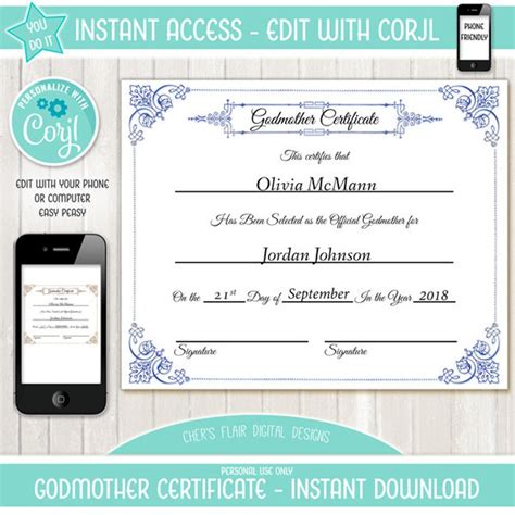Godmother Certificate Diy Official Godmother Certificate