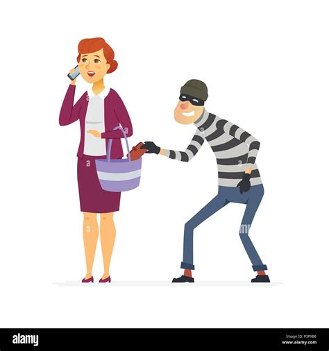 Ladrón Robando Wallet Cartoon Personas Caracteres Ilustración Imagen
