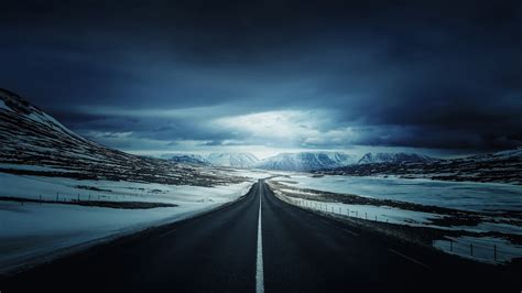 2560x1440 Alone Road Snow Cold Open Sky Mountains 1440p Resolution Hd