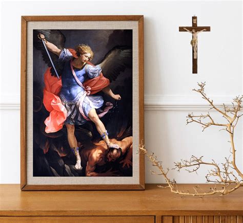 Archangel Michael Defeating Satan By Guido Reni Poster Print Etsy