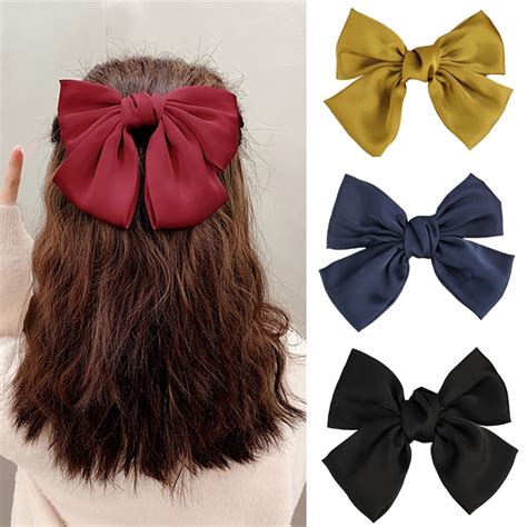 D Groee 2pcs Sweet Hair Bow Clips Big Bow Clip French Style Hair Bows