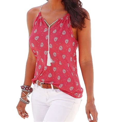 Feitong Fashion Sexy Tank Tops Women Printing Summer Casual Drawstring Halter Vest Top Female