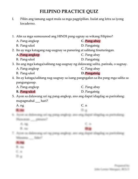 Solution Grade 5 Filipino Pang Ugnay Quiz Studypool