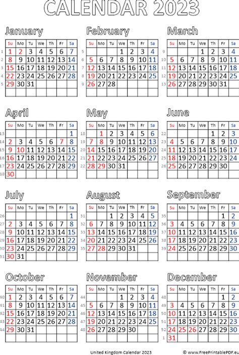Calendar 2023 United Kingdom Pdf Free Printable Pdf