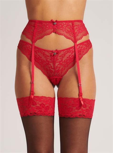 Red Lace Top Stockings Black Boux Avenue Uk