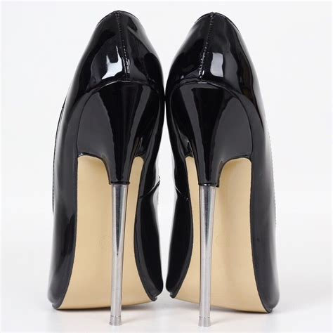 extreme high heel metal peep toe court 7 18cm black stiletto pump fetish uk3 11 ebay