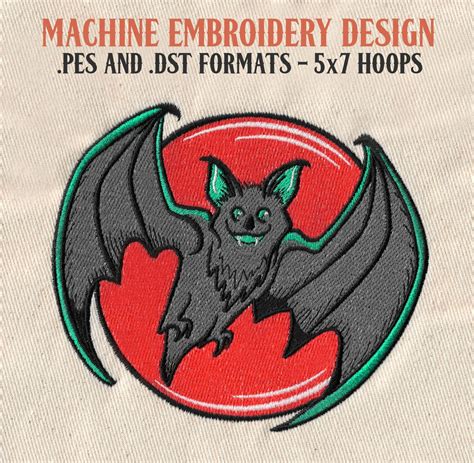 Vintage Flying Bat Machine Embroidery Design 5x7 Size Pes And