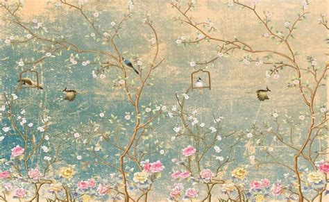 Vintage Chinoiserie Wallpaper With Birds Floral Ancient Etsy