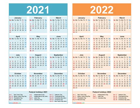 2021 And 2022 Calendar Printable Word Pdf Free 2020 And