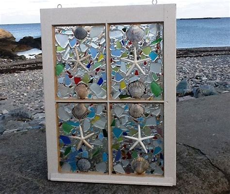 Beach Glass Window 4 Pane By Beachcreation On Etsy Glass Window Art Window Crafts Beach