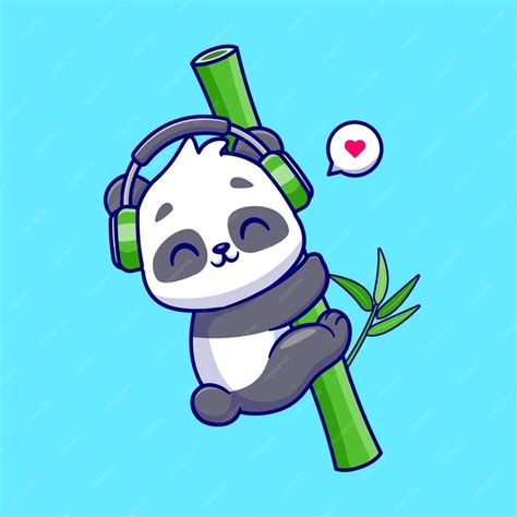 Premium Vector Cute Panda Hug Bamboo With Headphone Cartoon Vector
