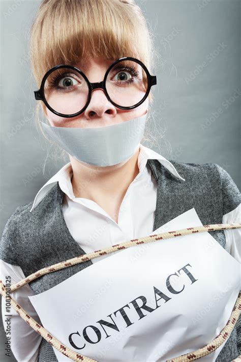 Businesswoman Bound By Contract With Taped Mouth Stock Photo Adobe Stock