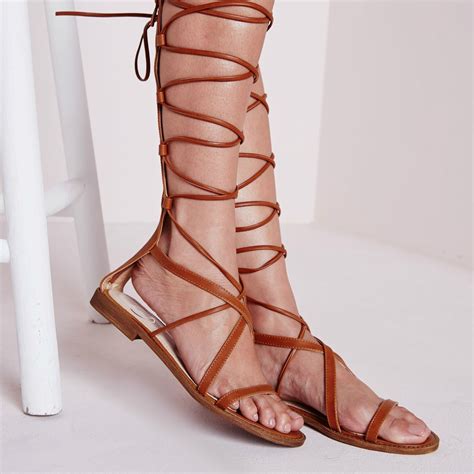 Flat Laced Up Gladiator Sandals Missguided Pickture