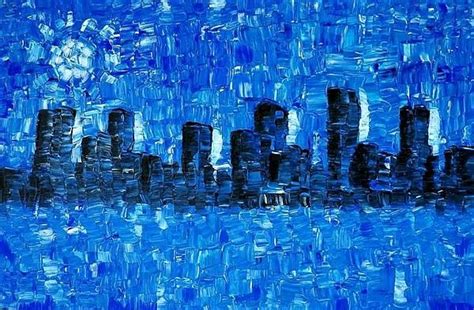 Blue City Abstract Cityscape Art Painting By Sharon Cummings Blue