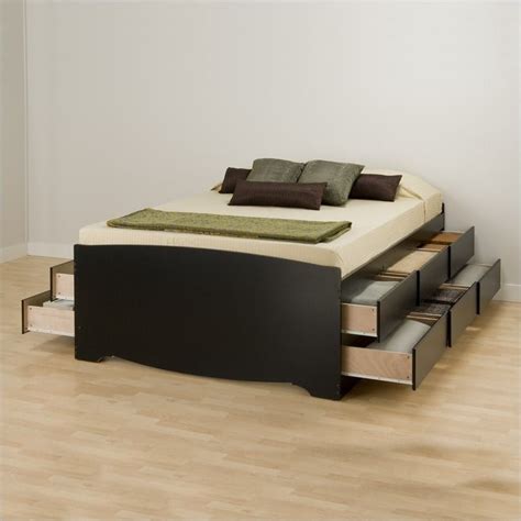 Prepac Sonoma Black Tall Queen Platform Storage Bed With 12 Drawers