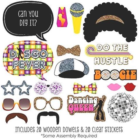 70s Disco Photo Booth Props Kit 20 Count Disco Party 70s Disco