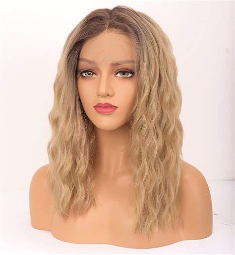 Vebonny Ombre Rooted Brown Honey Blonde Hair Wig Loose Curly Short Wigs