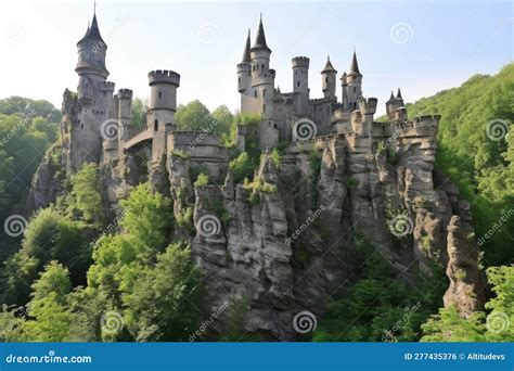 Natural Rock Formations Resembling A Castle With Towering Walls And