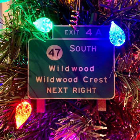 Wildwood Crest North Wildwood Wooden Exit Sign Christmas Tree Ornament