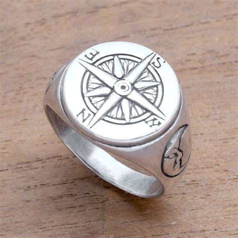 Mens Sterling Silver Compass Signet Ring From Bali Light The Way