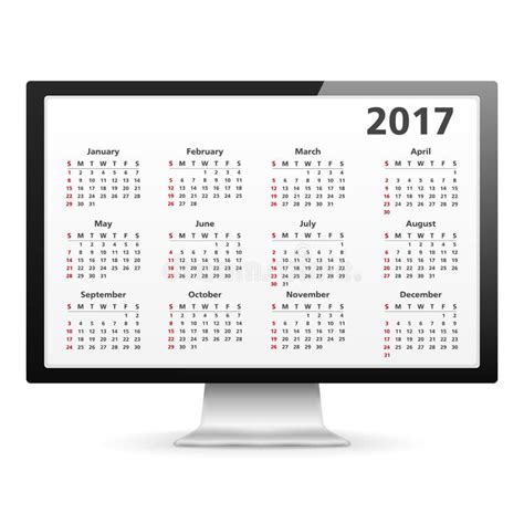2017 Calendar In Computer Stock Vector Illustration Of Monitor 76978767