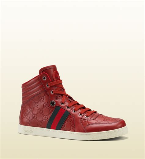 Lyst Gucci Ssima Leather High Top Sneaker In Red For Men