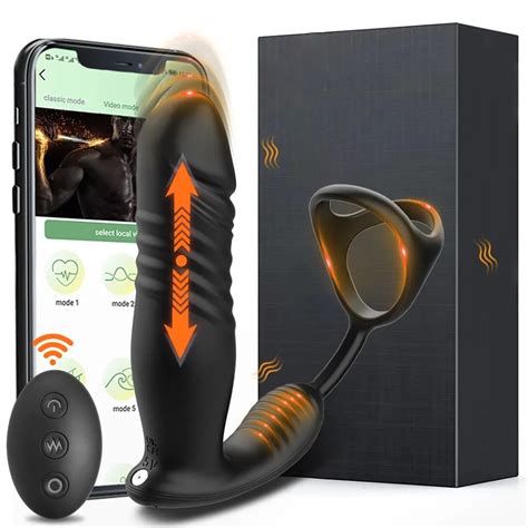 App Control Telescopic Anal Vibrator Penis Ring Bluetooth Mens