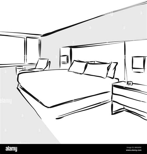 Concepto de diseño interior del dormitorio dibujo ilustración vectorial dibujado a mano Imagen