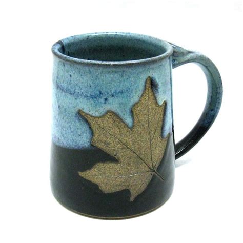 Stoneware Pottery Mug With Leaf