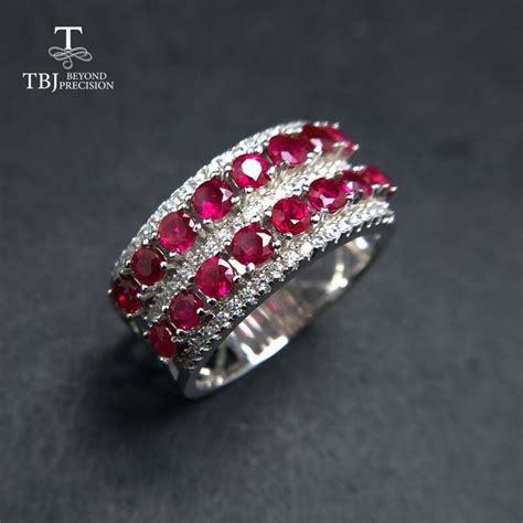 Tbj100 Natural Red Ruby Gemstone Ring 925 Sterling Silver Fine