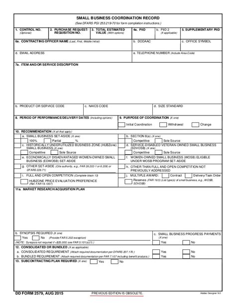 Dd Form 2579 Revised Aug 2015