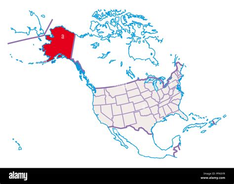 Map Of North America Alaska Highlighted In Red Stock Photo Alamy
