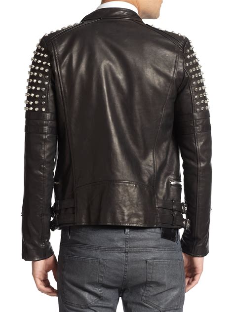 Lyst Diesel Black Gold Studded Leather Biker Jacket In Black For Men